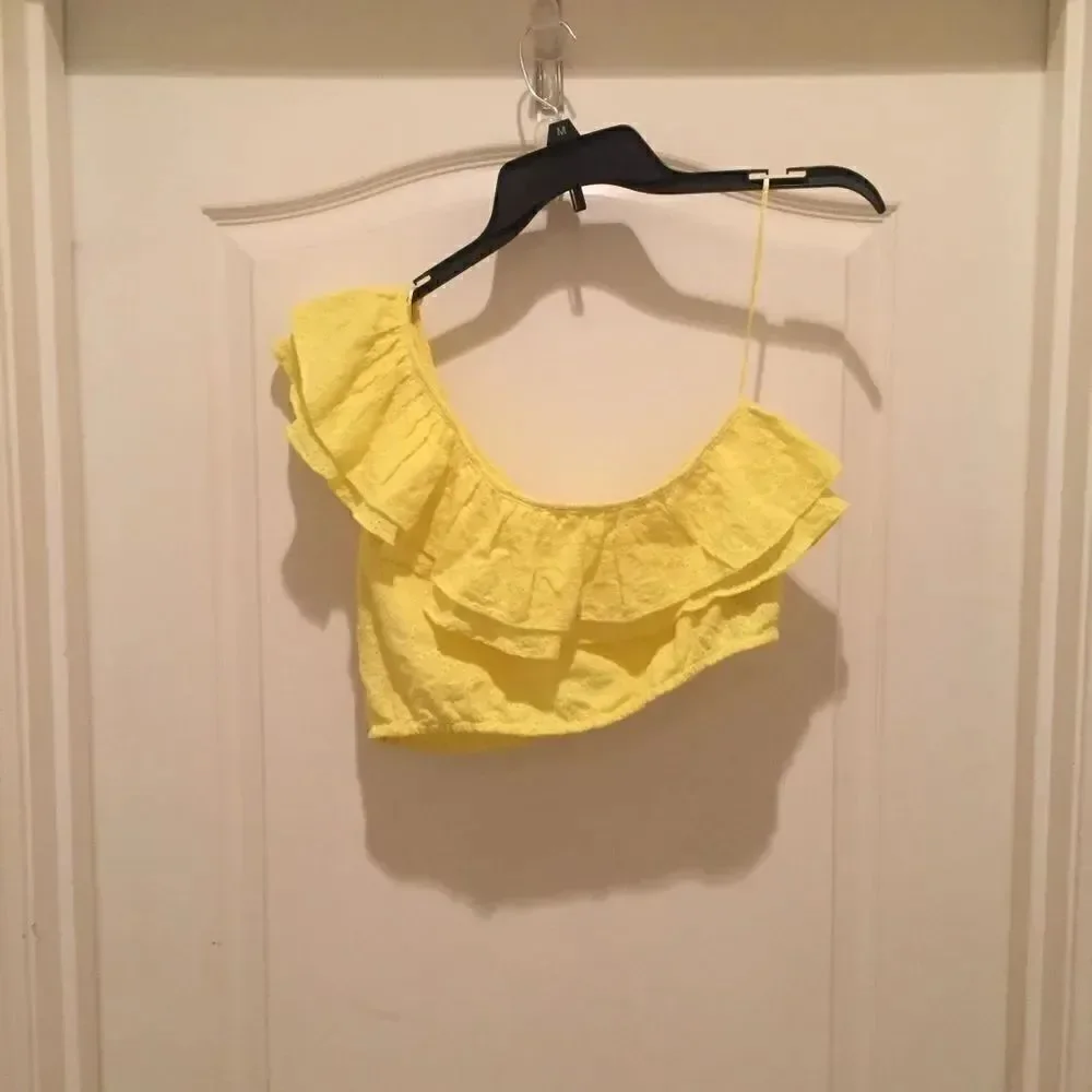 Zara One Shoulder Ruffle Crop Top Yellow